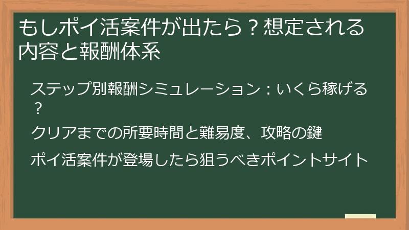 もしポイ活案件が出たら？想定される内容と報酬体系