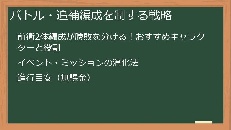 バトル・追補編成を制する戦略