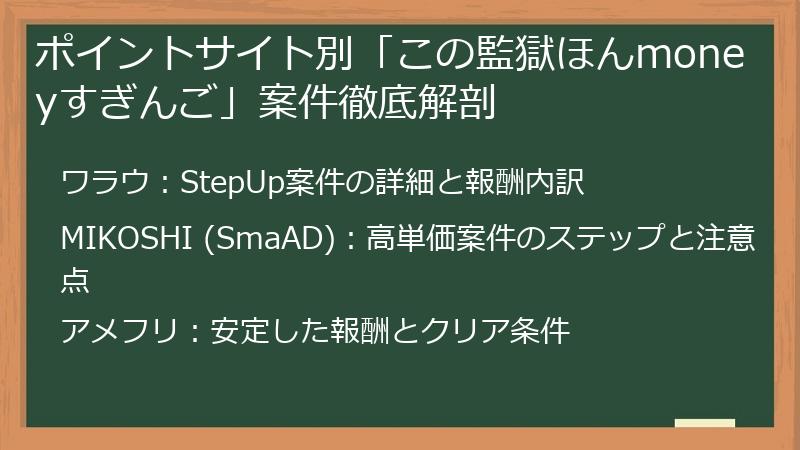 ポイントサイト別「この監獄ほんmoneyすぎんご」案件徹底解剖
