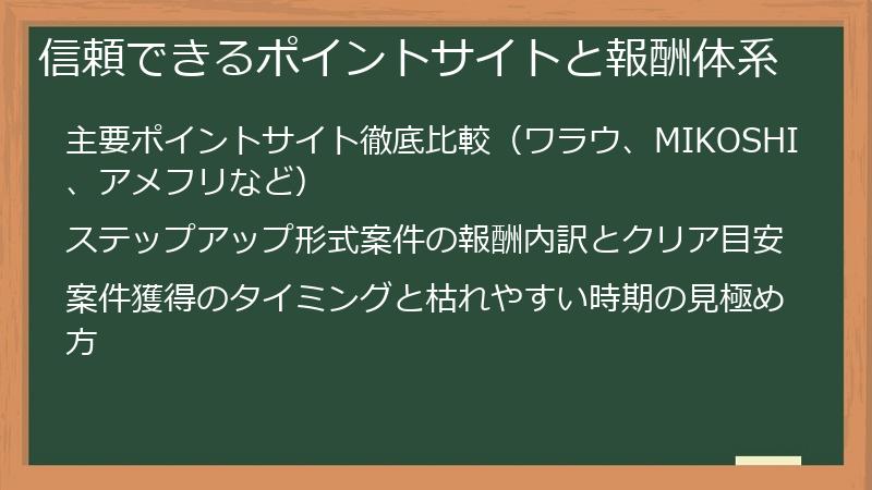 信頼できるポイントサイトと報酬体系