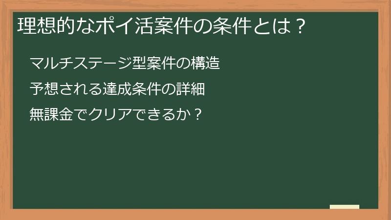 理想的なポイ活案件の条件とは?