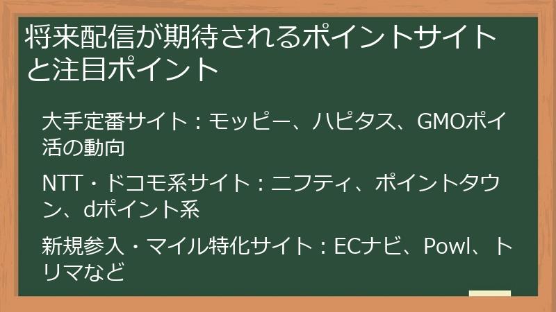 将来配信が期待されるポイントサイトと注目ポイント