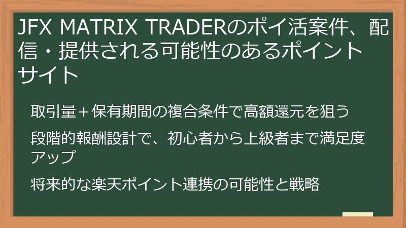 JFX MATRIX TRADERのポイ活案件、配信・提供される可能性のあるポイントサイト