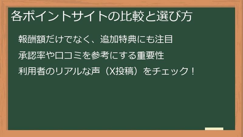 各ポイントサイトの比較と選び方