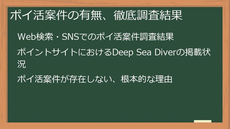 ポイ活案件の有無、徹底調査結果