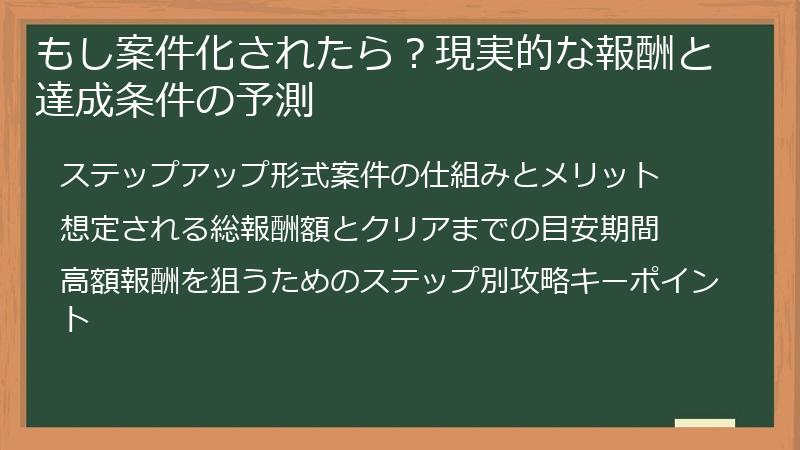 もし案件化されたら？現実的な報酬と達成条件の予測