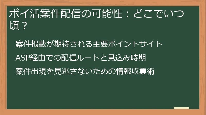 ポイ活案件配信の可能性：どこでいつ頃？