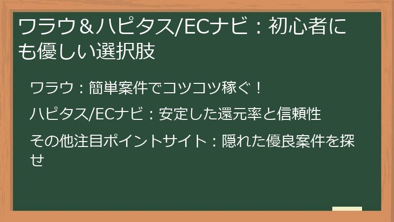 ワラウ＆ハピタス/ECナビ：初心者にも優しい選択肢
